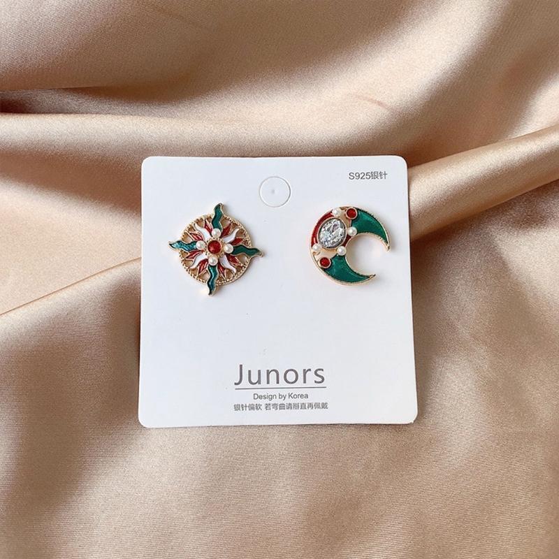 1 Pair Sun Moon Asymmetrical Ear Studs Earring Jewelry Gifts for Women Girls