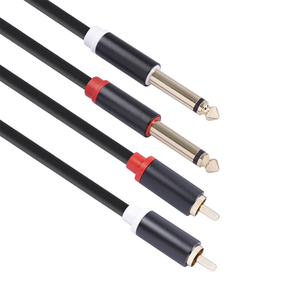 2 RCA Male to Dual 6.35 Jack Male Audio Cable Mixer Amplifier Adapter Cord