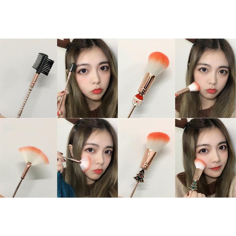 8pcs Christmas Elk Makeup Brushes Set Foundation Powder Eyeshadow Cosmetic Brush