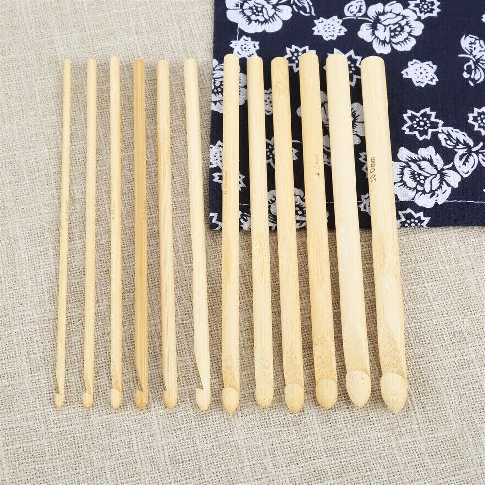 3-10mm Bamboo Crochet Hooks Sweater Bag Decoration Knitting Handmade Tools 12pcs