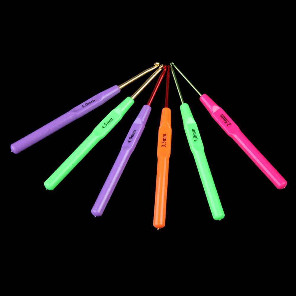 6pcs Aluminum Plastic Handle Knitting Needle Set Crochet Hook Weave Yarn