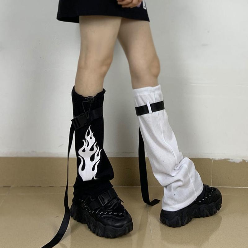 Punk Gothic Leg Warmer Fire Printed Foot Cover Leg Sleeve Long Socks Stockings