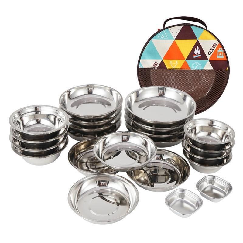 22 Pcs Camping Cookware Mess Kit Outdoor Cooking Cookset Camp Plates and Bowls