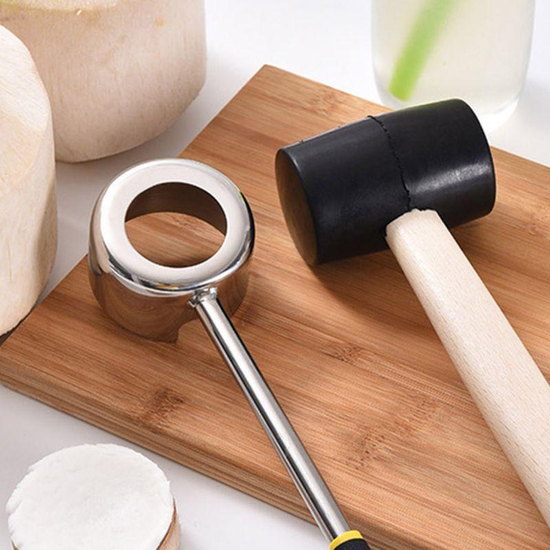 1Set Stainless Steel Shell Opener Rubber Hammer for Coconut Shell Opening Tool