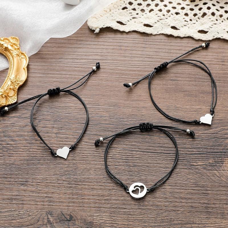 3 Pieces Love Heart Long Distance Relationship Bracelets Cute Jewelry Gifts