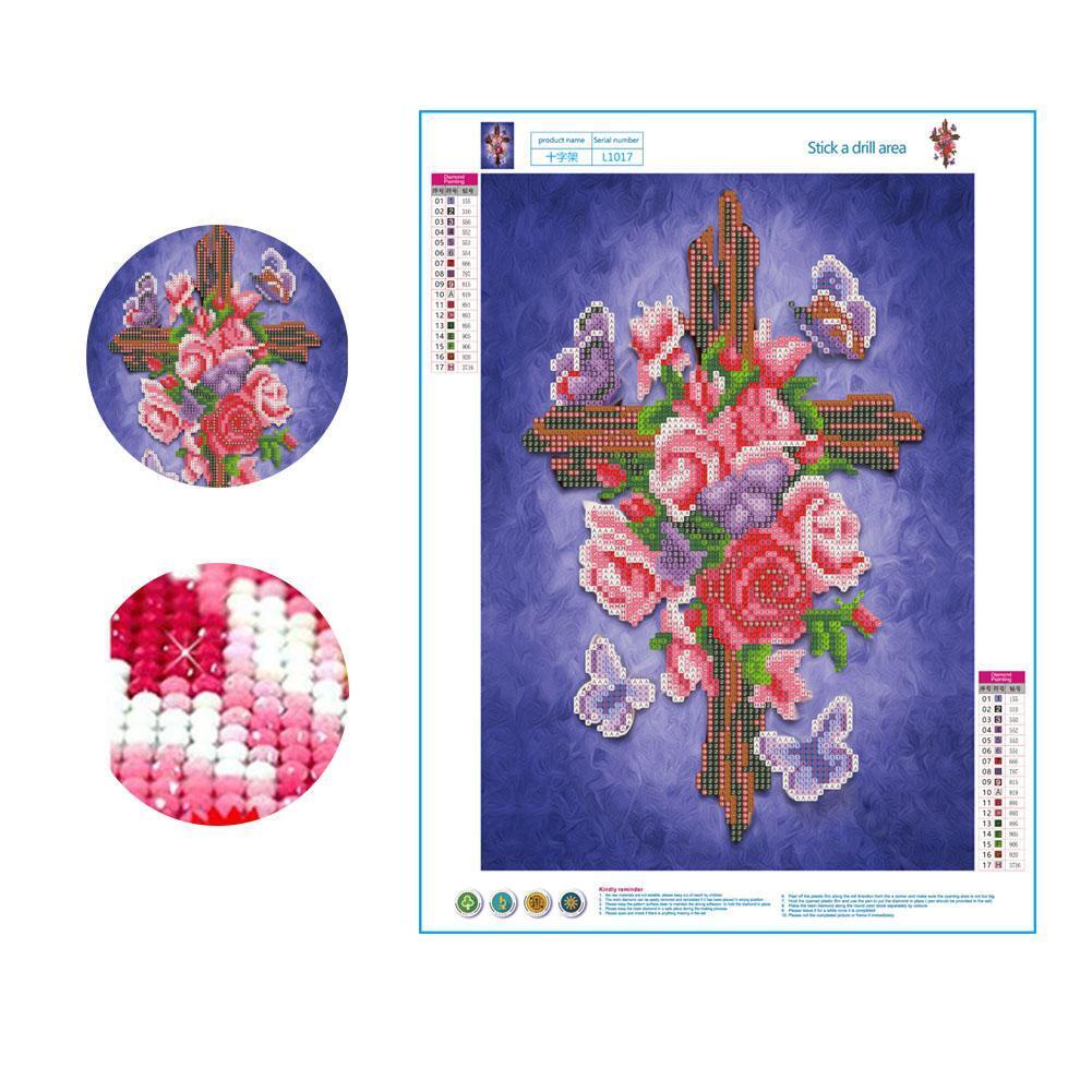 5D DIY Diamond Cross Rose Painting Home Embroidery Cross Stitch Wall Decor