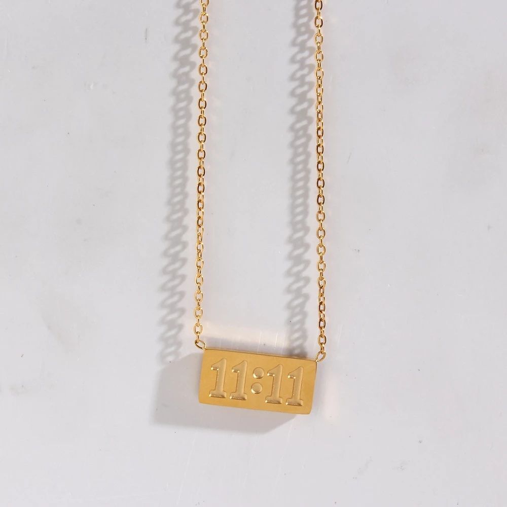 Men Meaningful Titanium Steel Clavicle Chain 11:11 Rectangle Pendant Necklace