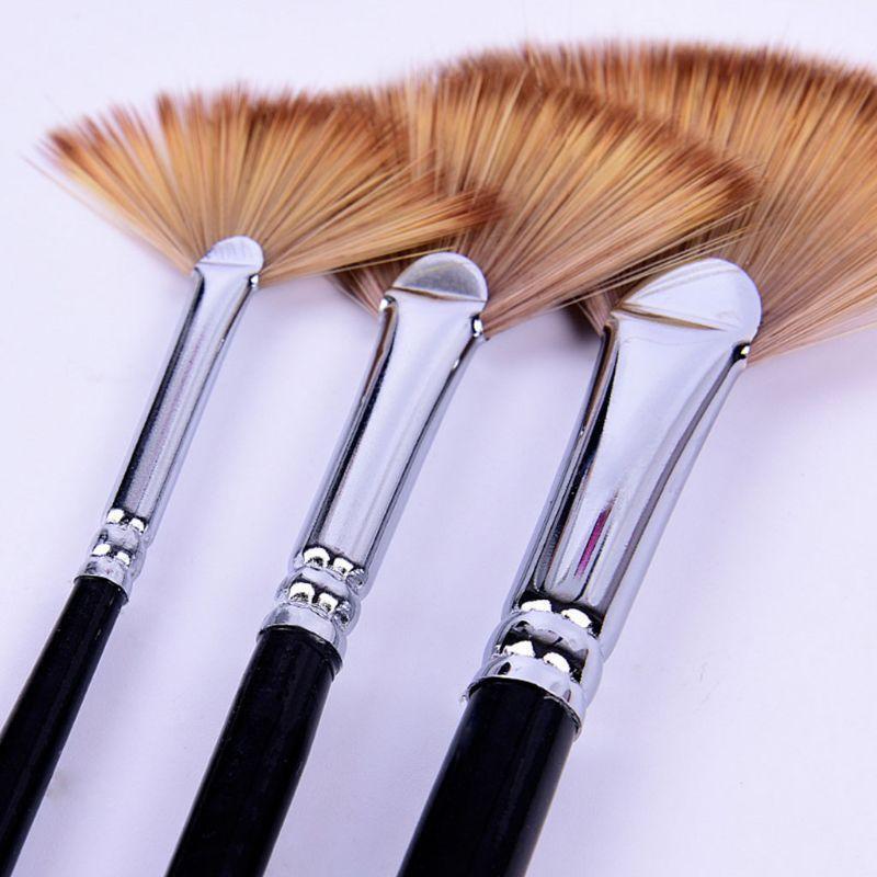 Fan-shaped Drawing Brush Wooden Handle Paint Brush 3 Types for Kids Beginners