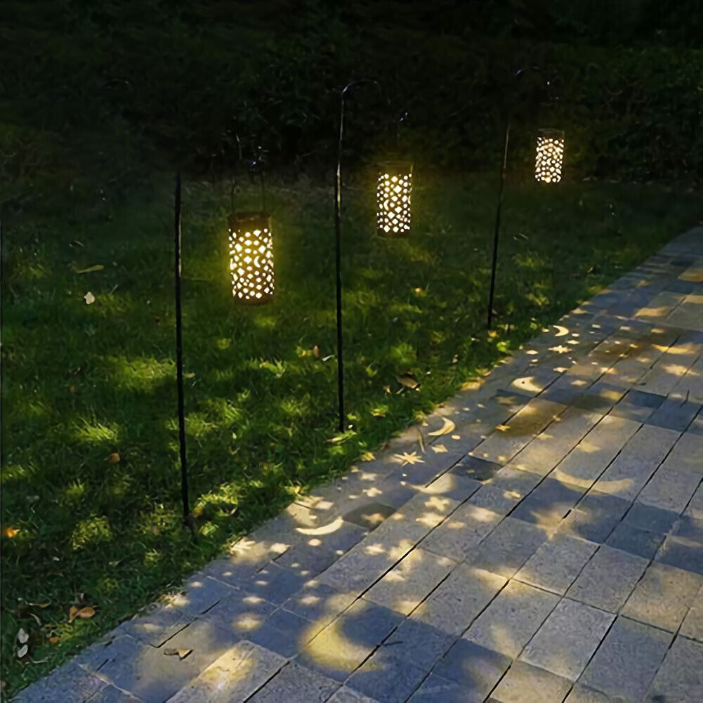 Star Moon Solar LED Iron Art Lantern Light Garden Yard Outdoor Decor Lamp