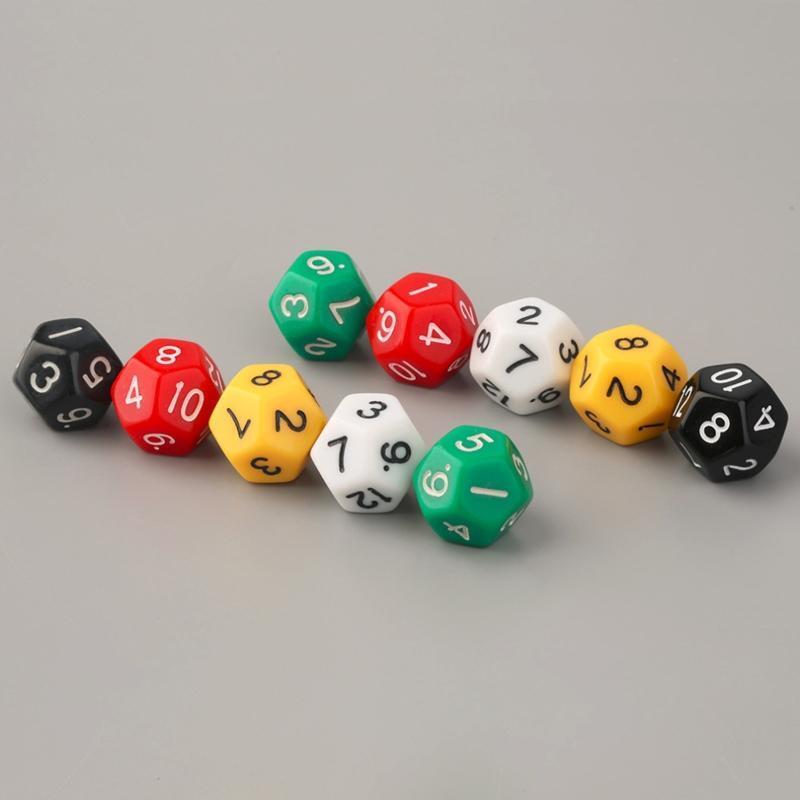 10x D12 Colors Sculpture Polyhedral Dices for Club Party Family Board Game Props