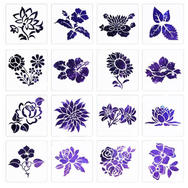 16Pcs Multi-purpose Plants Floral Style PET Stencils for Wall Door Decorations
