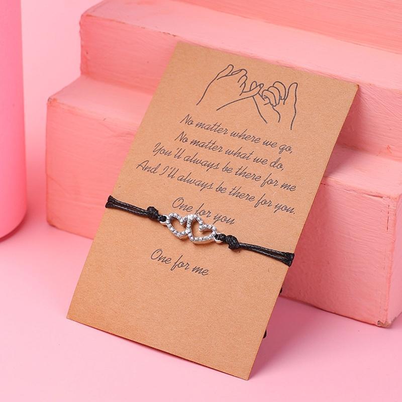 European and American Rhinestone Double Heart Bracelet Sisters Card Bracelet