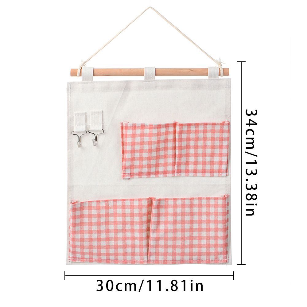 Storage Wall Behind The Door 4 Pockets Storage Bags Pink Grid Hanging Bag