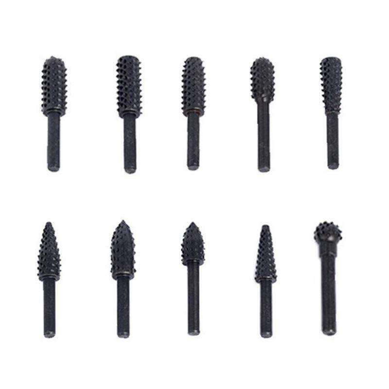 10 Pcs 1/4'' 6mm Shank Wood Rasp Drill Bit Wood Carving Tool Burr Set Durable