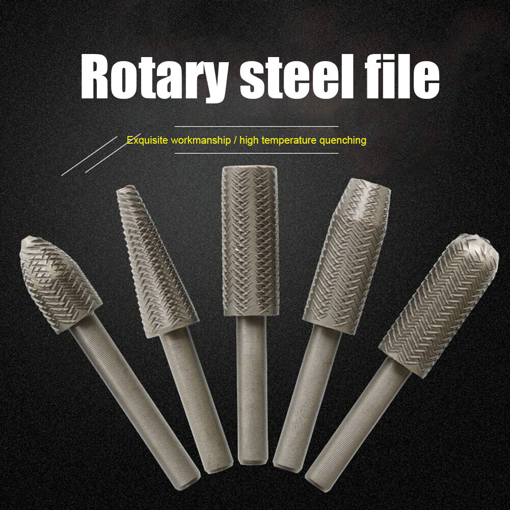 5pcs Woodworking Rotary Steel File Rasp Wood Drill Bits Kit Burrs 6mm Shank