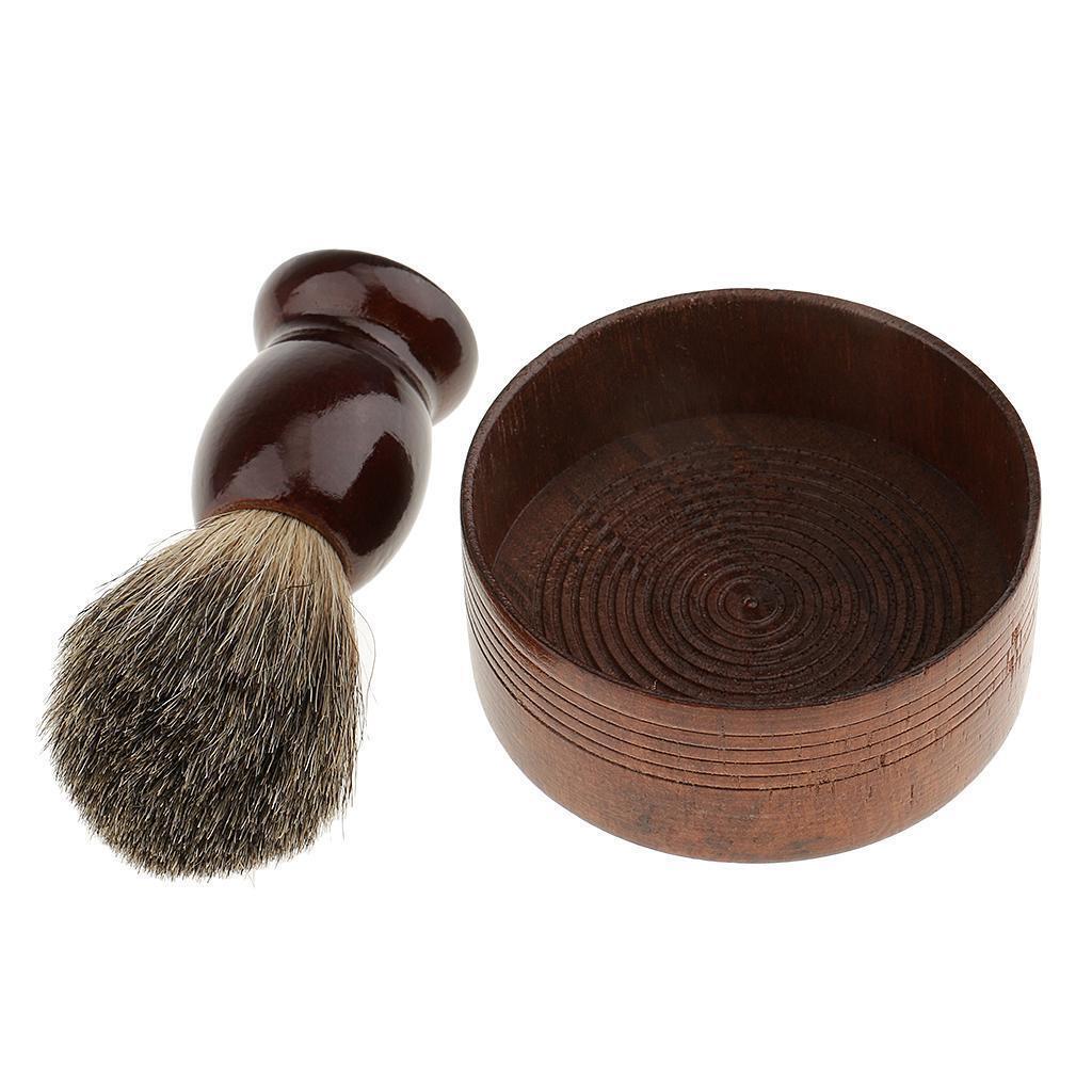 Wooden Men's Shaving Brush with Shave Mug Bowl Barber Beard Soap Cup Set