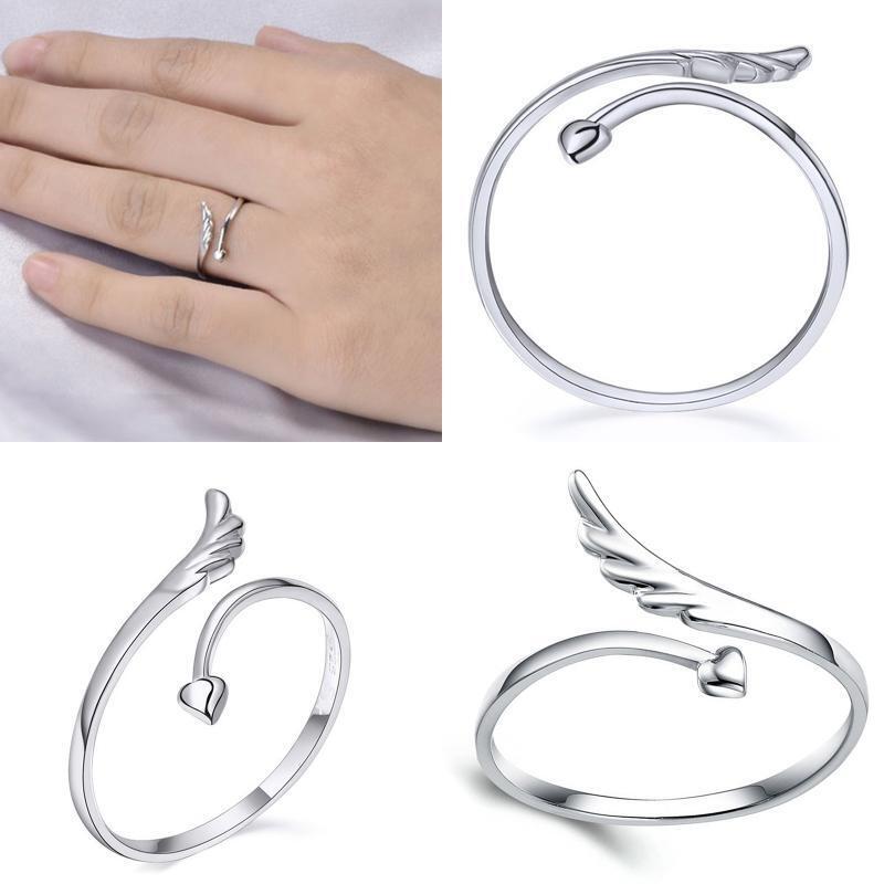 Adjustable Open Index Finger Ring Alloy Rings Heart-shaped Angel Wings Xmas Gift