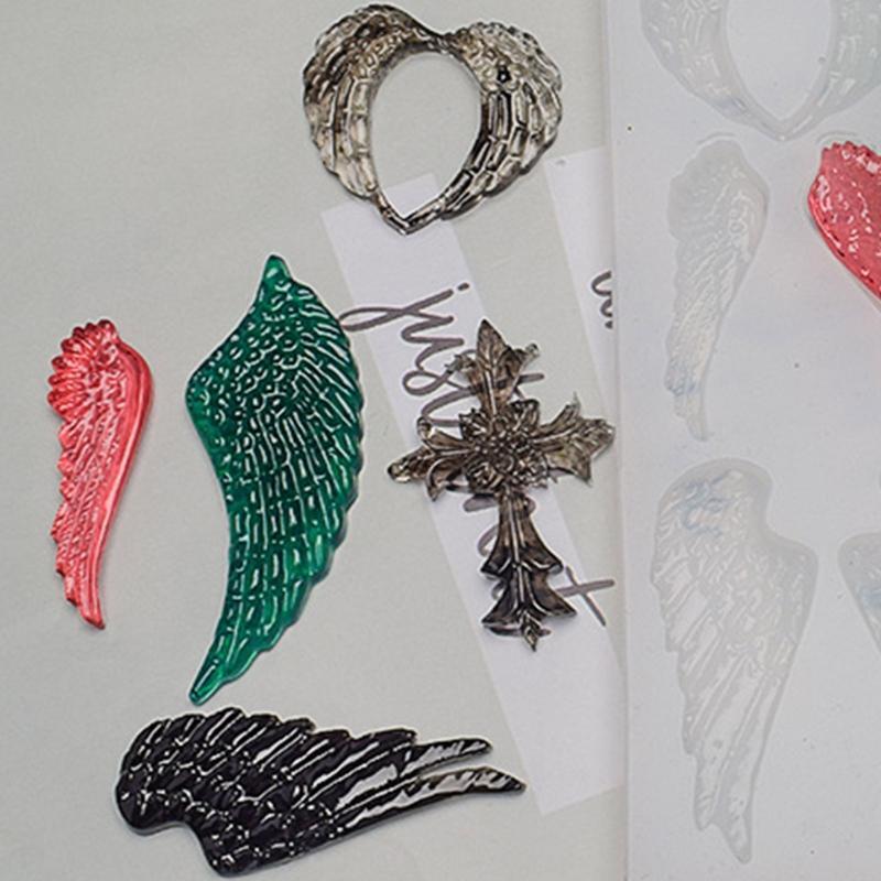 Shiny Silicone Molds Wings Cross Feather Ornament Mold DIY Keychain Pendant