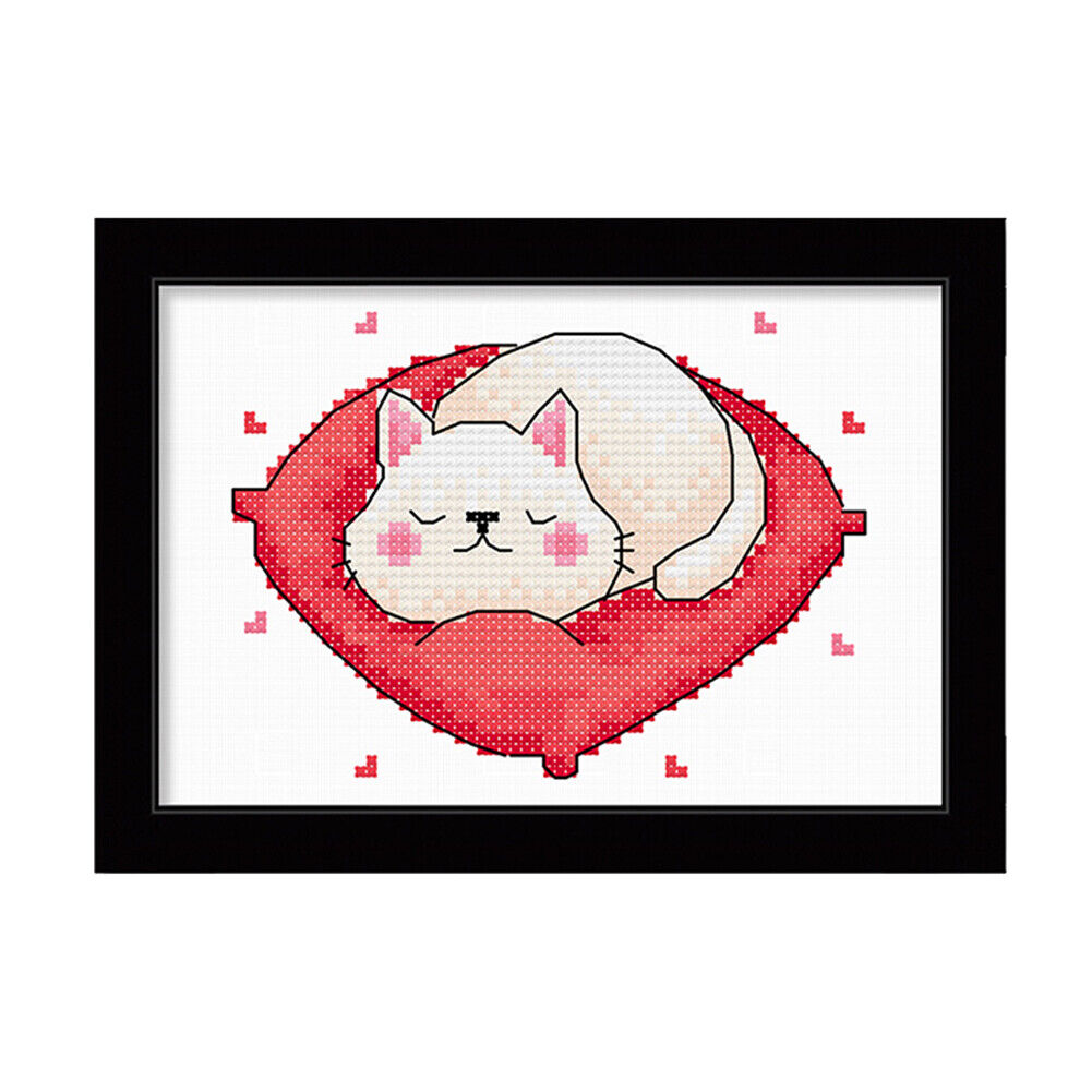 25x20cm DIY Cross Stitch 11CT Stamped Canvas Kit Needlework (1262 Lazy Cat)