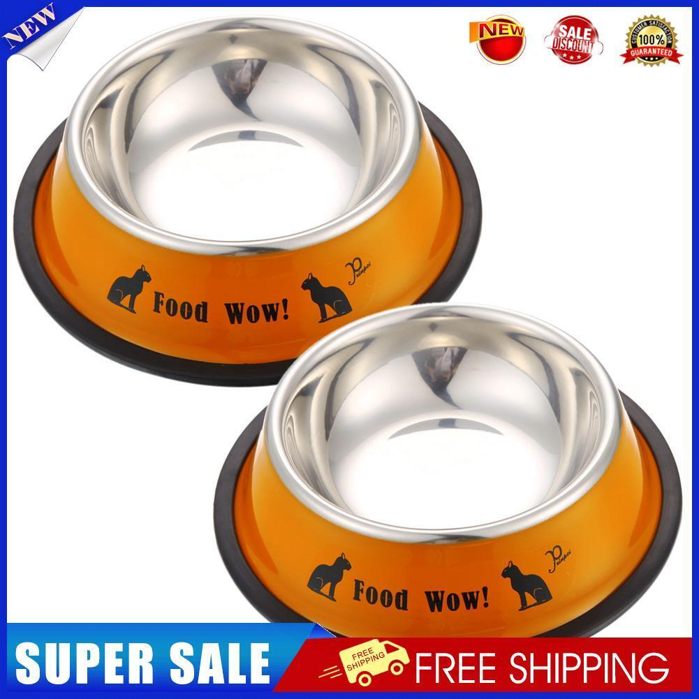 Stainless Steel Anti-skid Dog Cat Food Water Bowl Pet Feeding Tool Orange