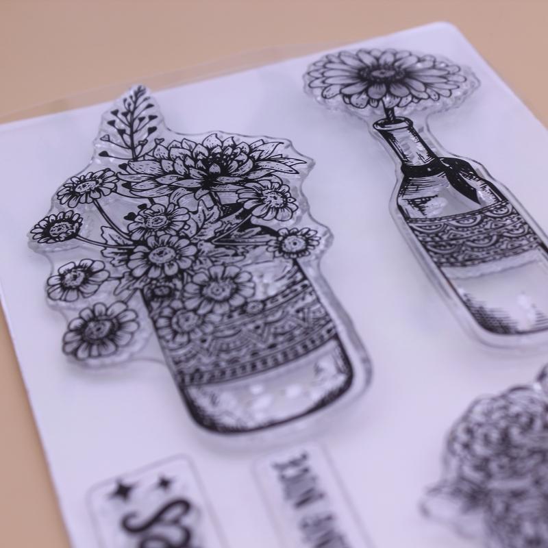 Flowers Bottles Clear Stamp Seal Handmade Crafts Embossing Decor