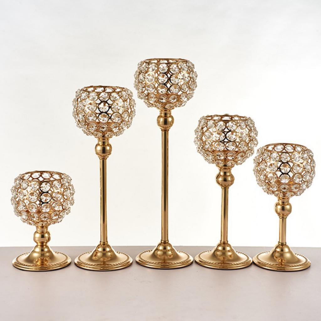 Set of 5 Romantic Crystal Candle Holder Tealight Candlestick Dinner Decor