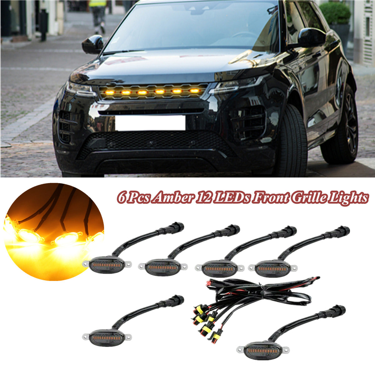 For Ford F150 F250 F350 Raptor Style Smoked Lens Amber 12 LED Front Grille Light
