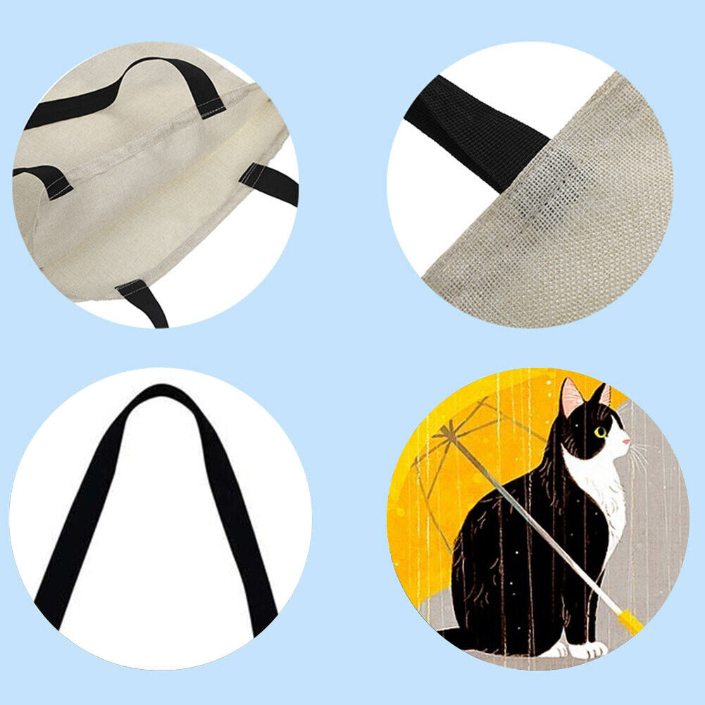 Cat with umbrella Printed Shoulder Shopping Bag Casual Large Tote Handbag