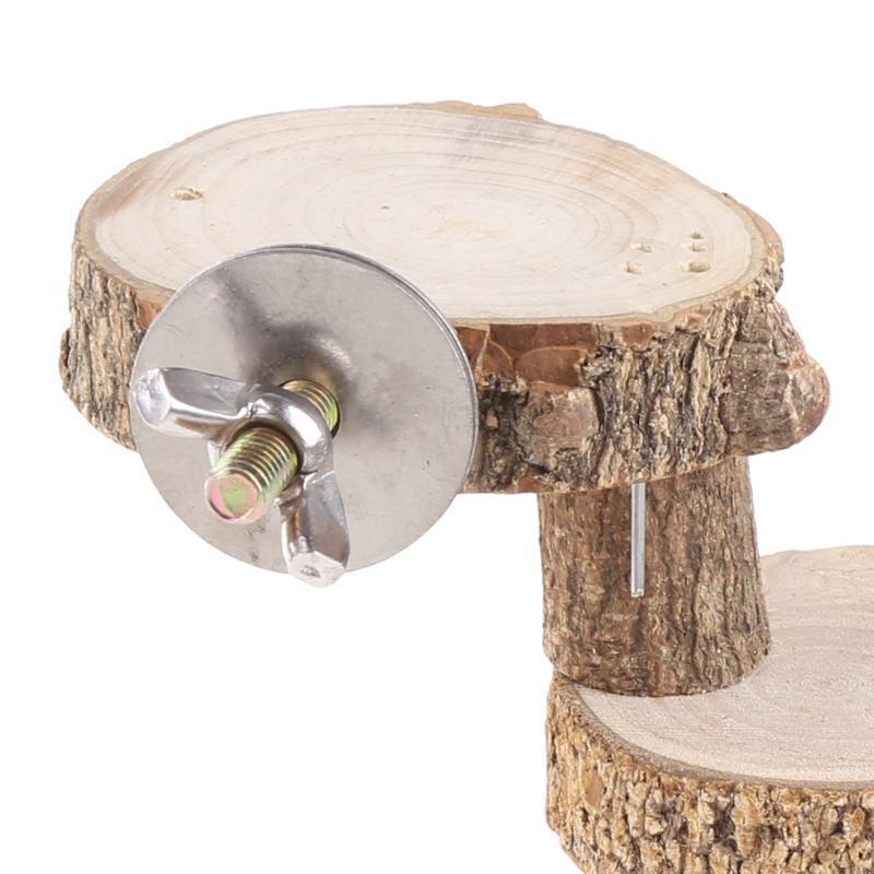 Bird Wooden Perch Platform Natural Wood Training Stand 4 Steps Climbing Ladder