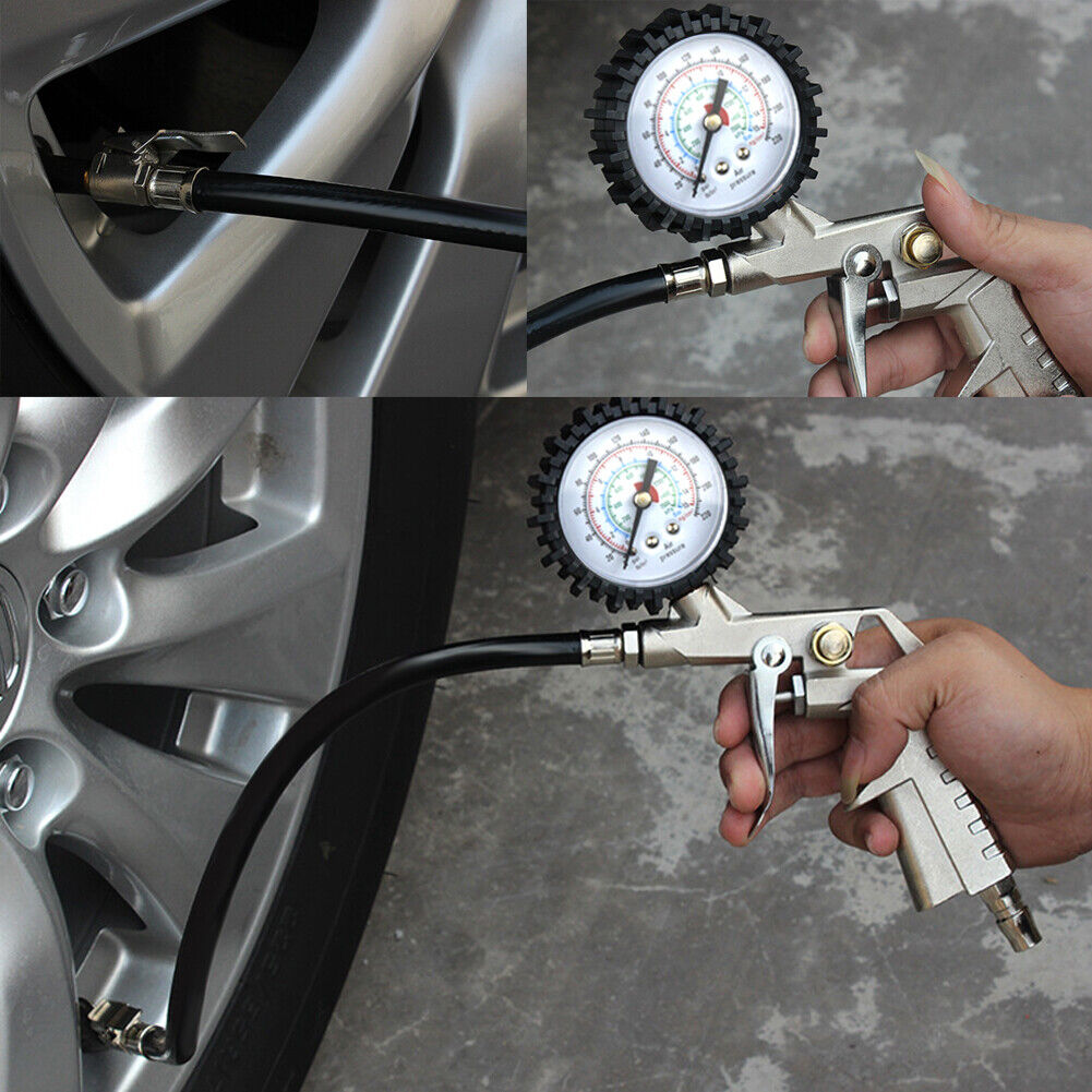 AUTO TRUCK TYRE TIRE AIR INFLATOR DIAL PRESSURE METER GAUGE COMPRESSOR TOOL