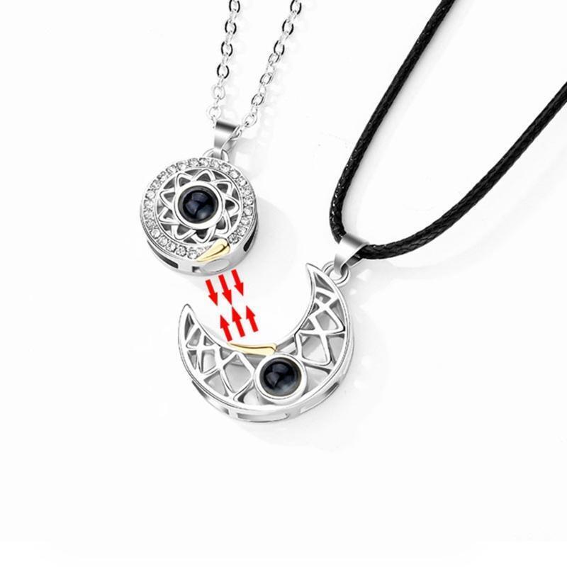 2Pcs/set Projection Stone Pendant Couple Necklace Strong Magnetic Necklace