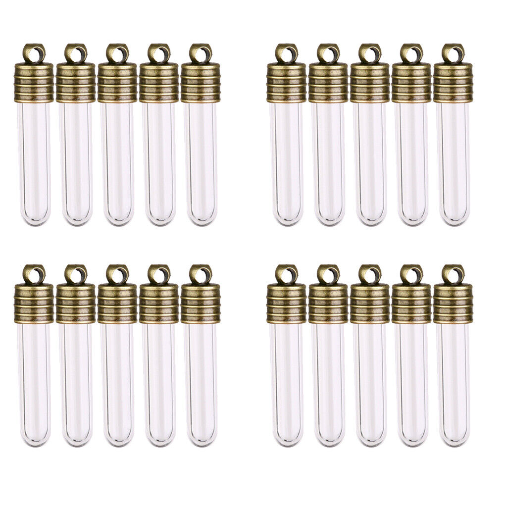 20Pcs Mini Empty  Tube Vials Charms Wish Bottles Pendant Clear
