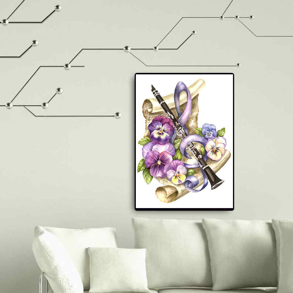Full Square Drill 5D DIY Diamond Painting Musical Instrument Flower Kit