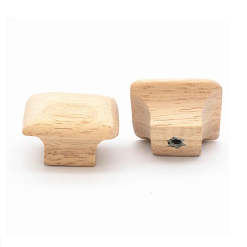 6x Rubber Wood Dresser Knob Cabinet Door Handle Square Wardrobe Pulls Non-toxic