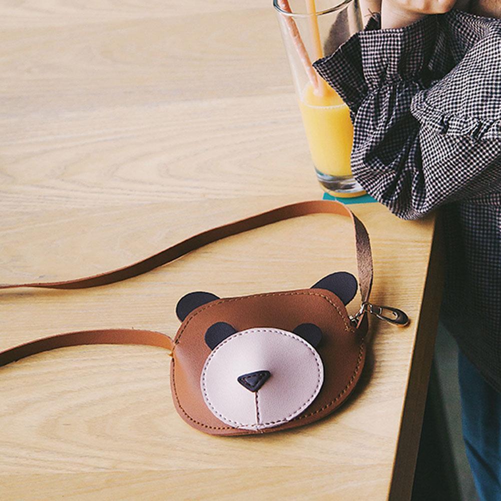 Cute Cartoon Bear Wallet Kids Storage Sling PU Shoulder Mini Bags/Brown