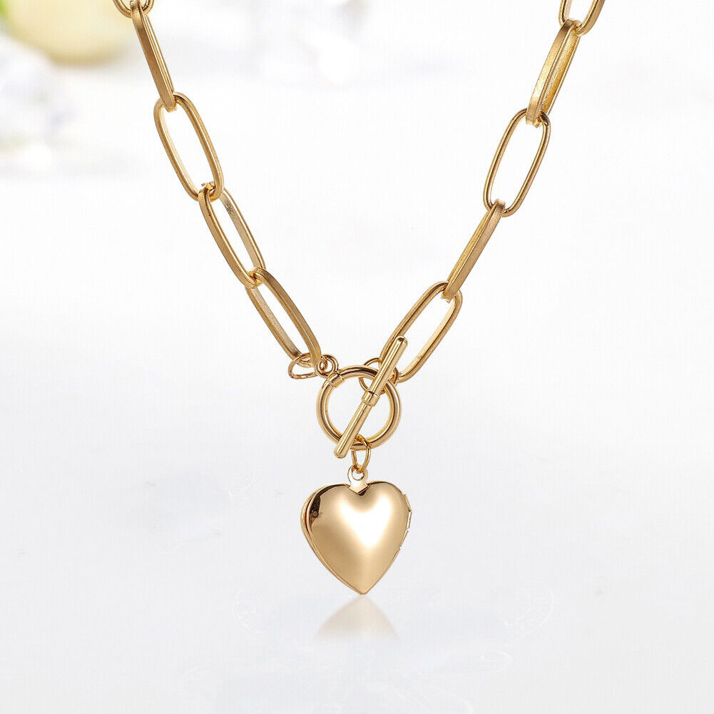 Metal Love Heart Pendant Necklace Women Simple Chain Neck Choker Jewelry