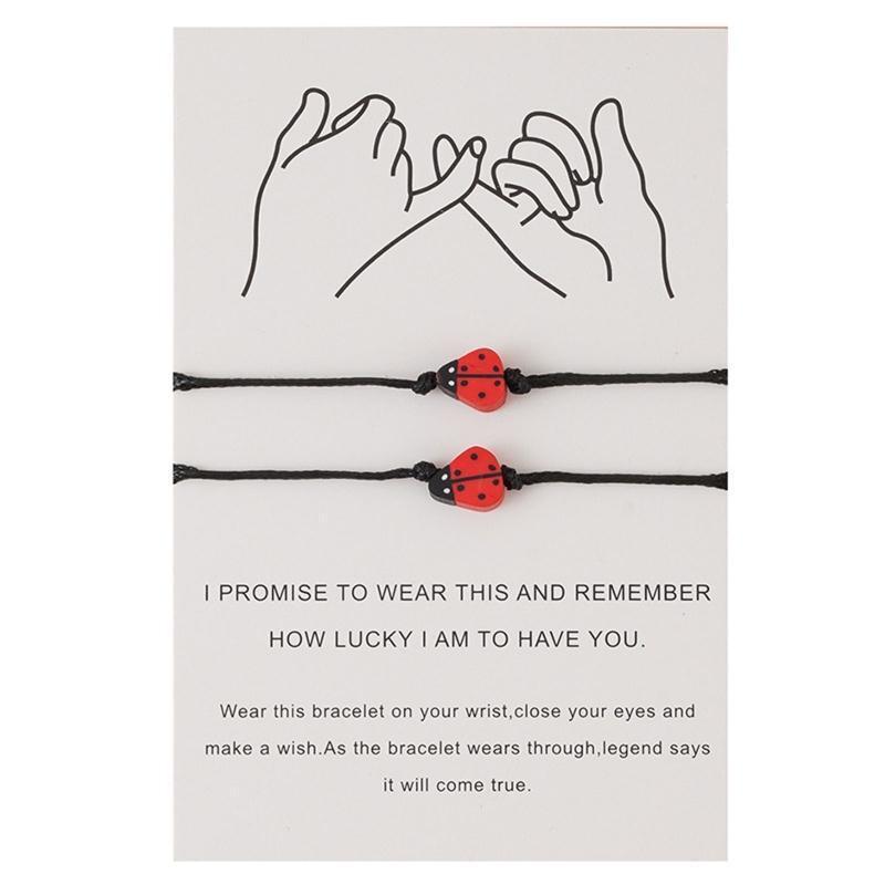 2 Pcs Bff Matching Bracelet Relationship Bracelets with Ladybug Charm Pendant