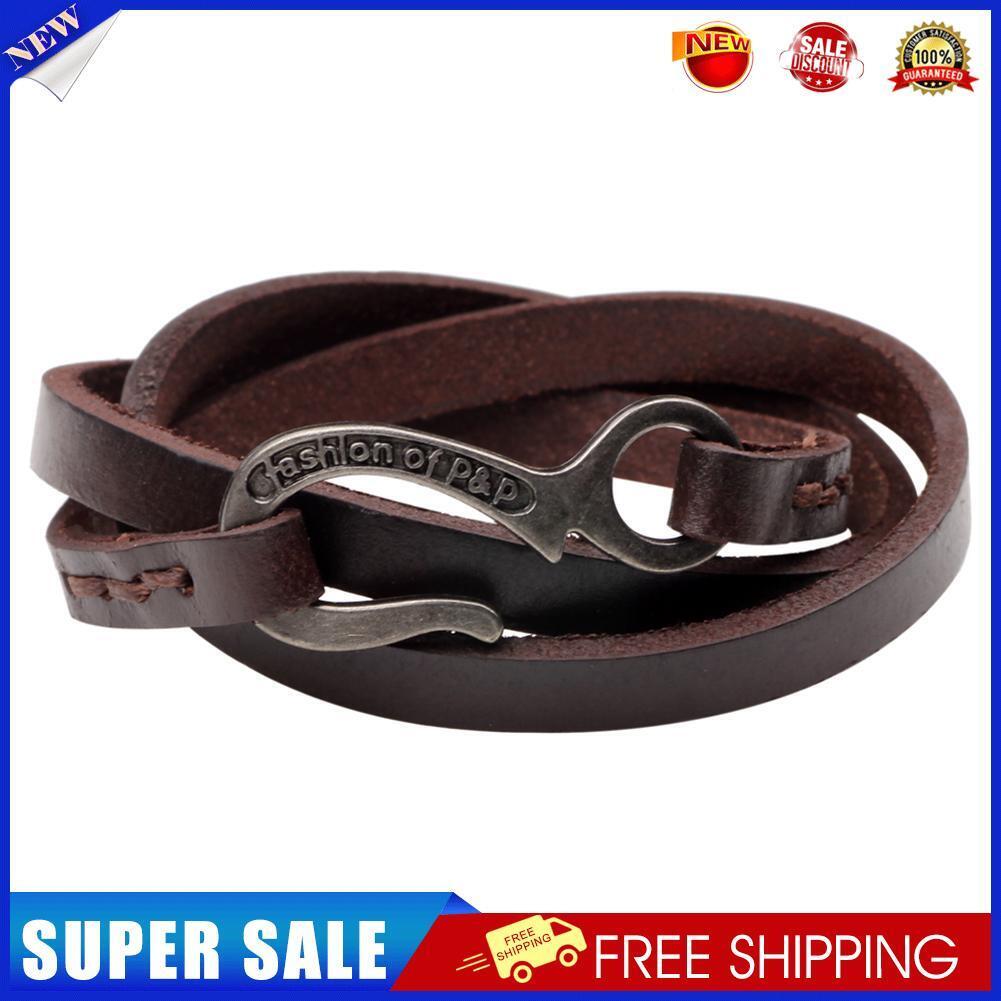 Men Women Wrap Braided Wristband Cuff Punk Leather Bracelet Bangle (Brown)