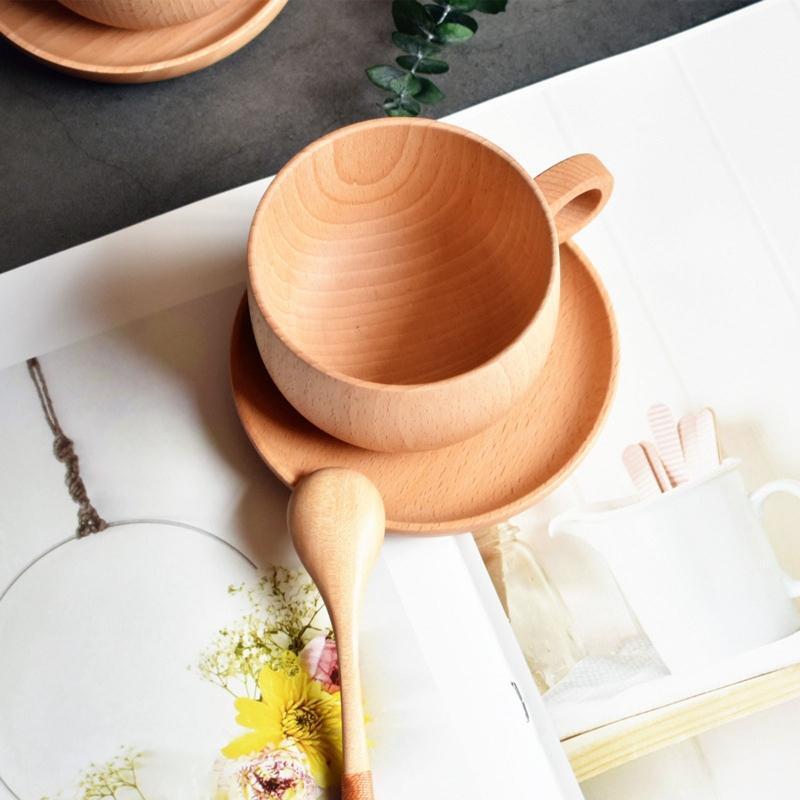 Log Color Natural Wood Coffee Tea Cups Beer Juice Milk Mugs Beech Material