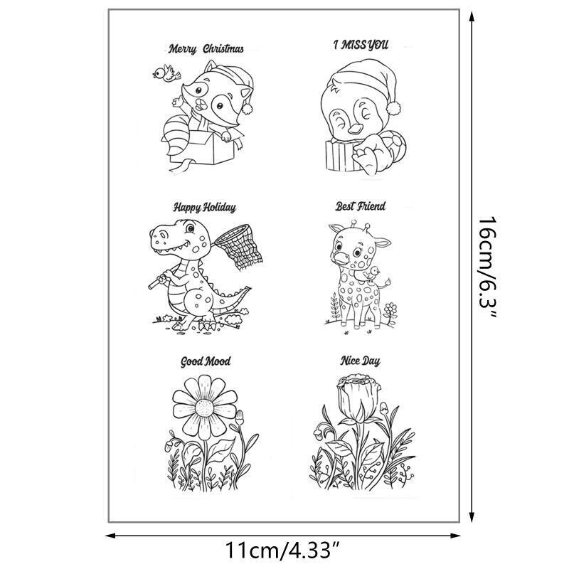 Animal Flower Stamp Cartoon Deer Dinosaur Seal Handmade Crafts for Card