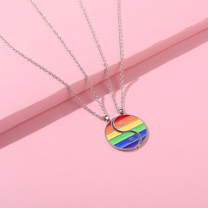 Tai Chi Necklace Rainbow Yin Yang Pendant Necklace for Men Women Friends