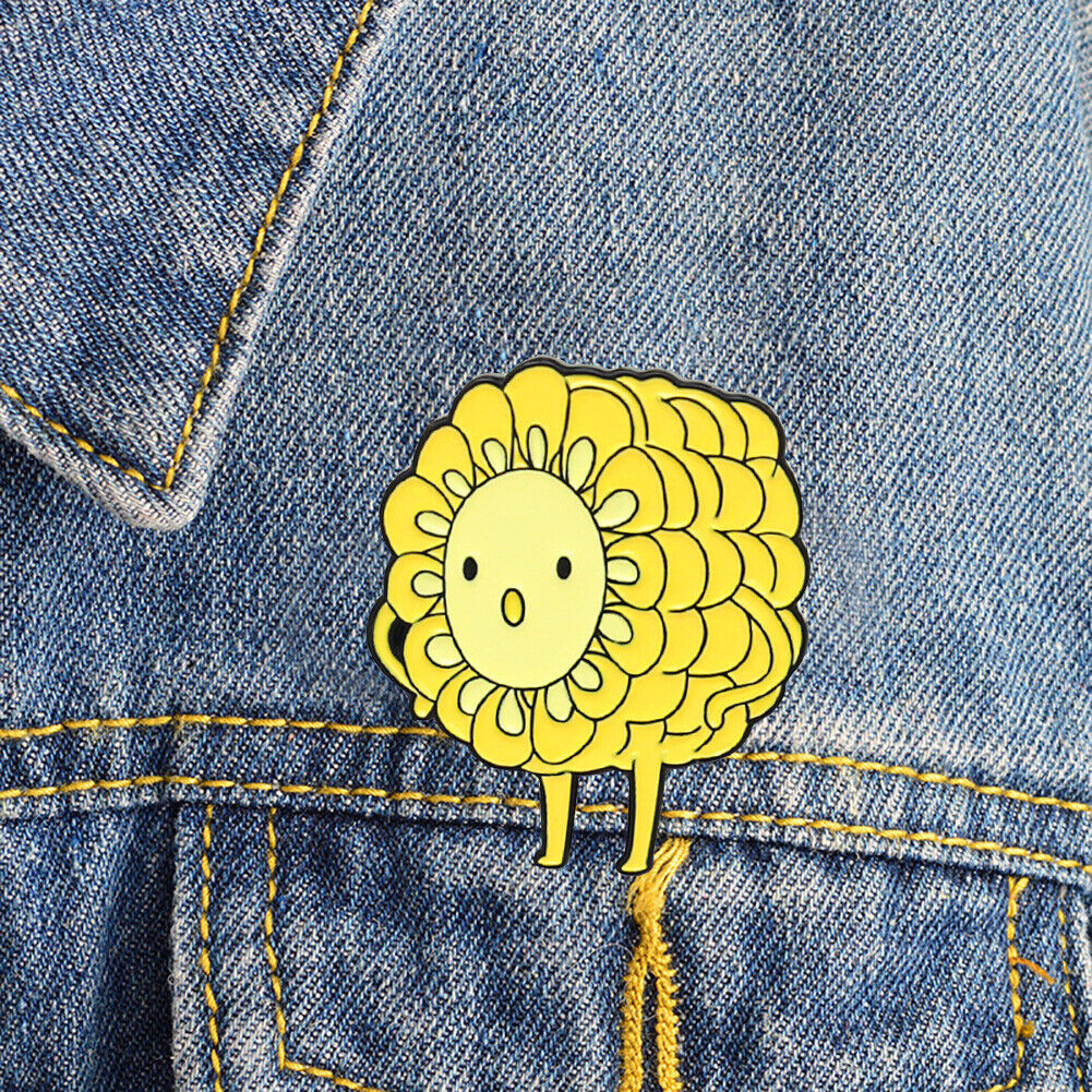 Cartoon Smile Face Brooch Cereals Sunflower Jacket Lapel Pin Badge Decor
