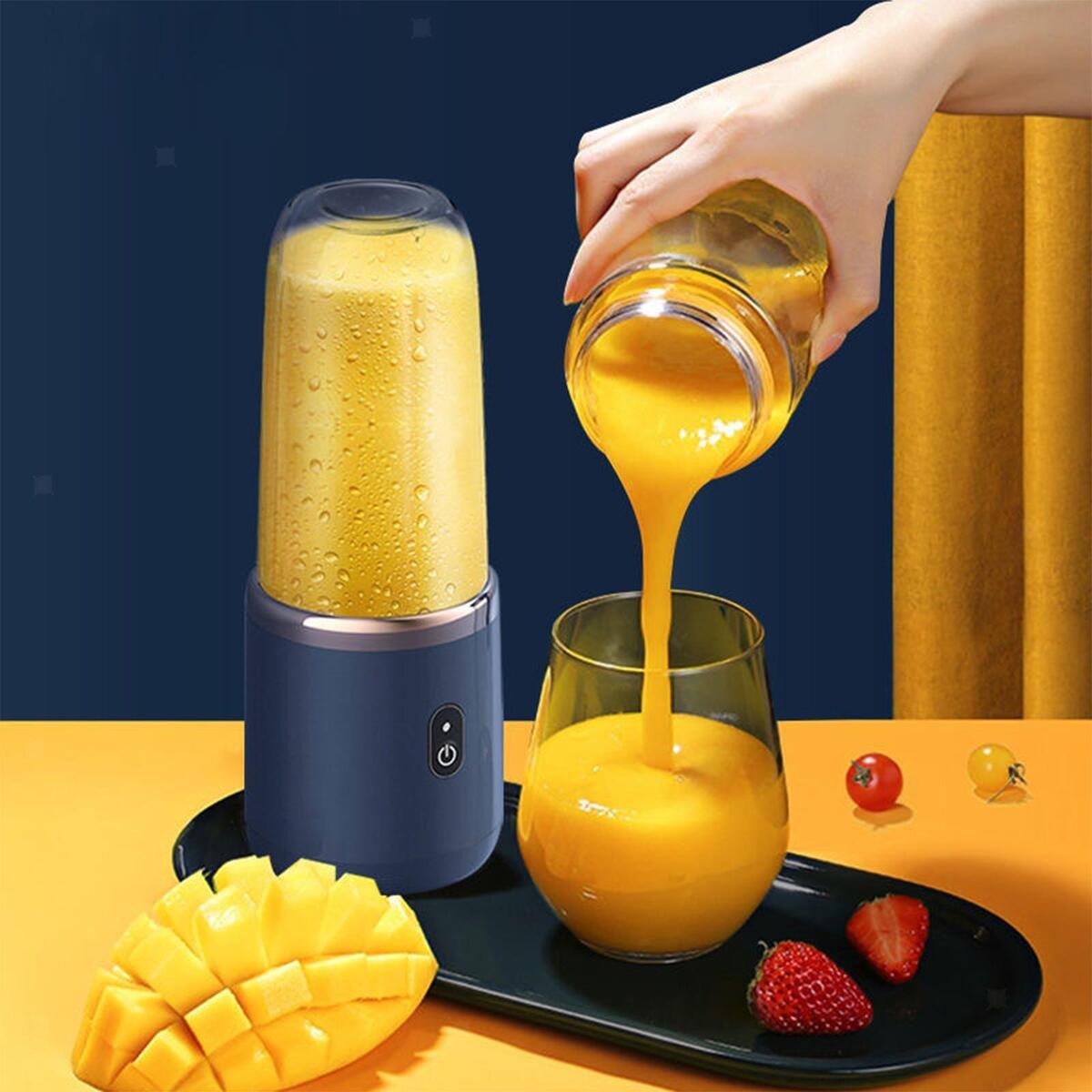 2x 400ml 6  Juicer USB Rechargeable Food Mixer Travel With Cup Lid