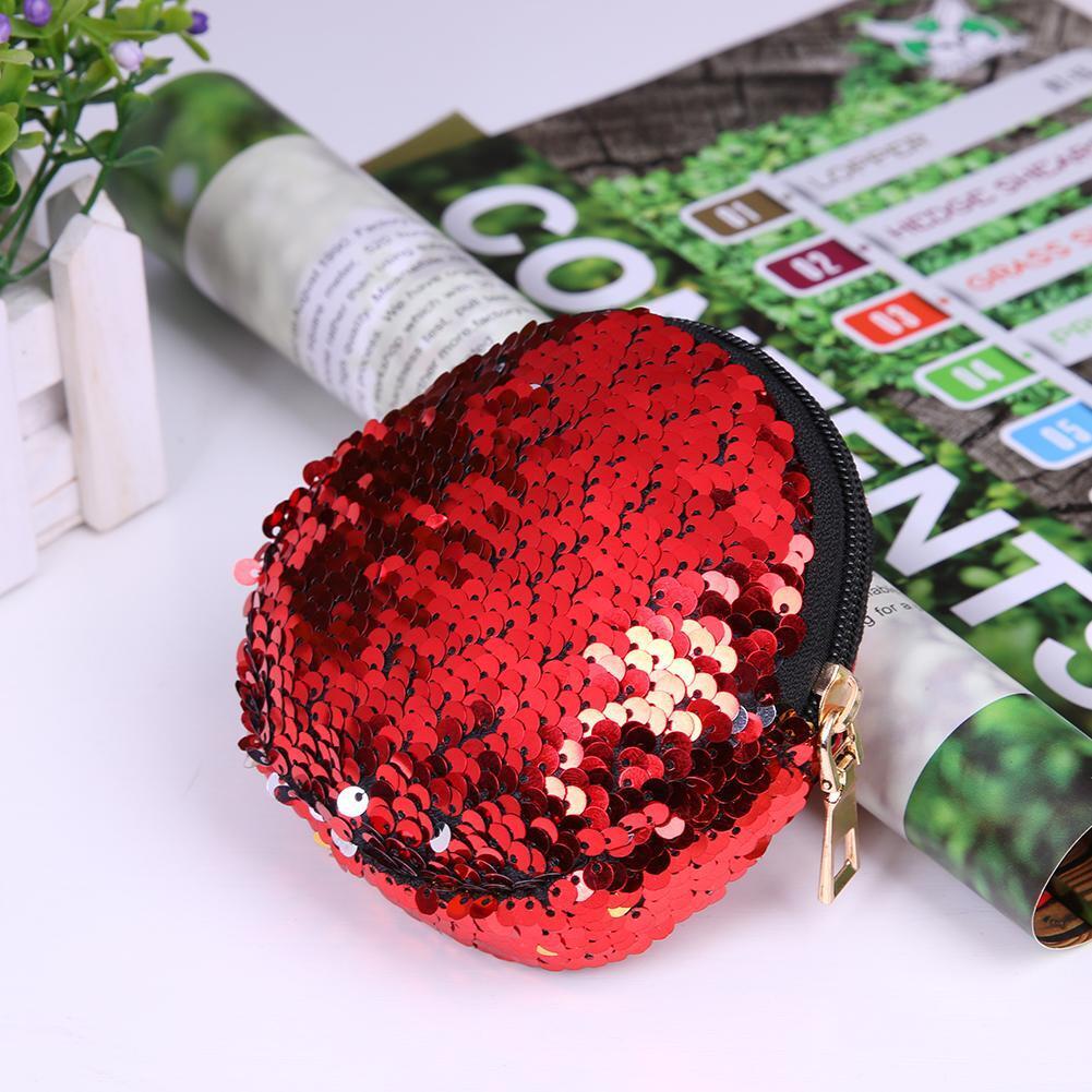 Multi Sequins Coin Wallet Women Change Purse Girls Round Clutch Bags (Red)