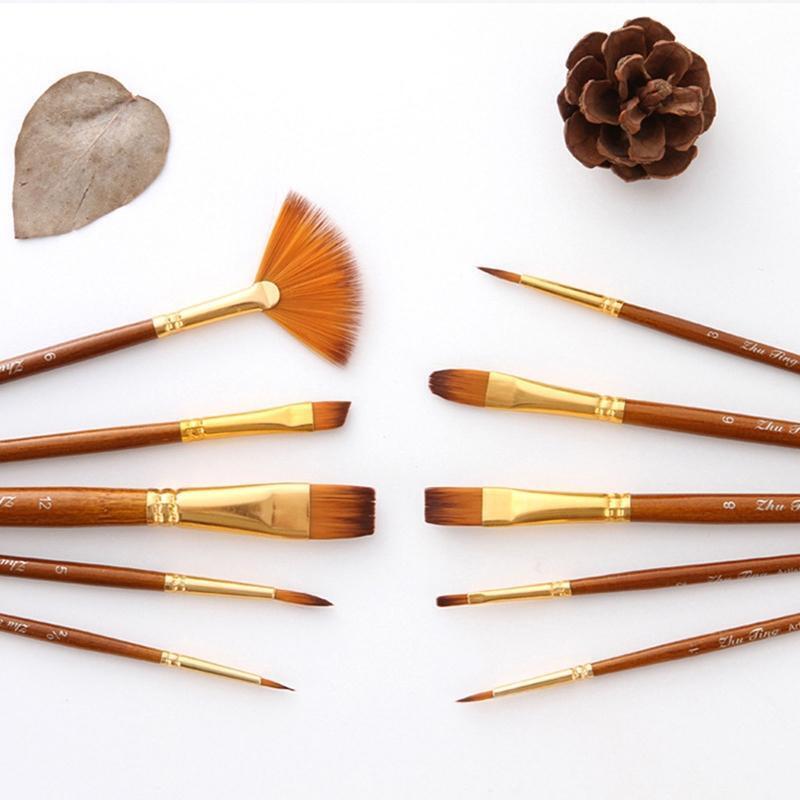 10 Pcs Nylon Hair Painting Brush Set Professional Painting Paintbrushes Kits