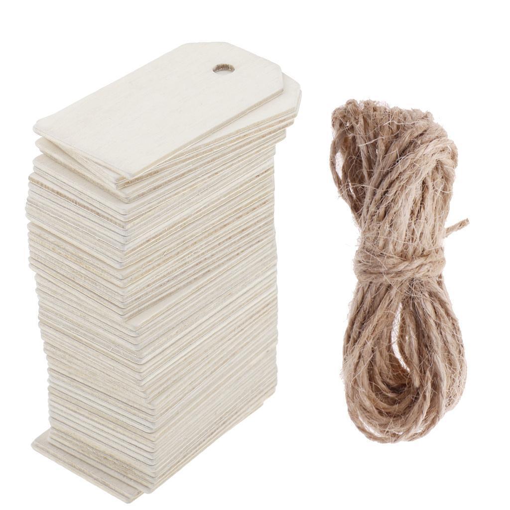 100 Pieces Wooden Rectangle Shape Tag Label Embellishment with Rope White