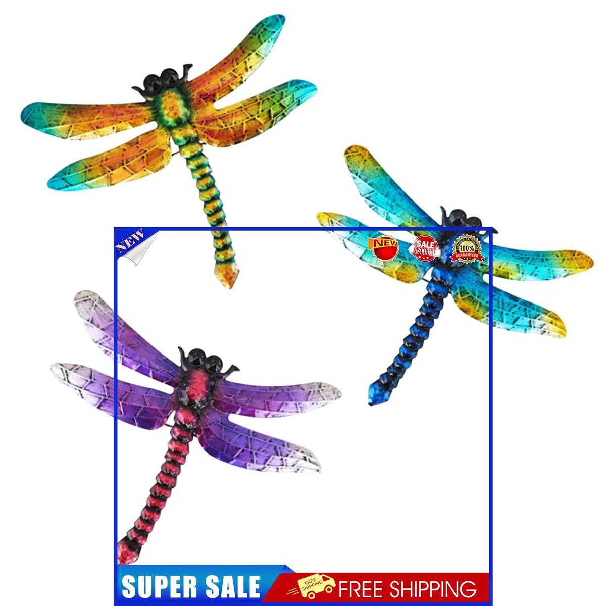 Metal Dragonfly Outdoor Garden Wall Decor Fence Hanging Iron Art (3pcs)