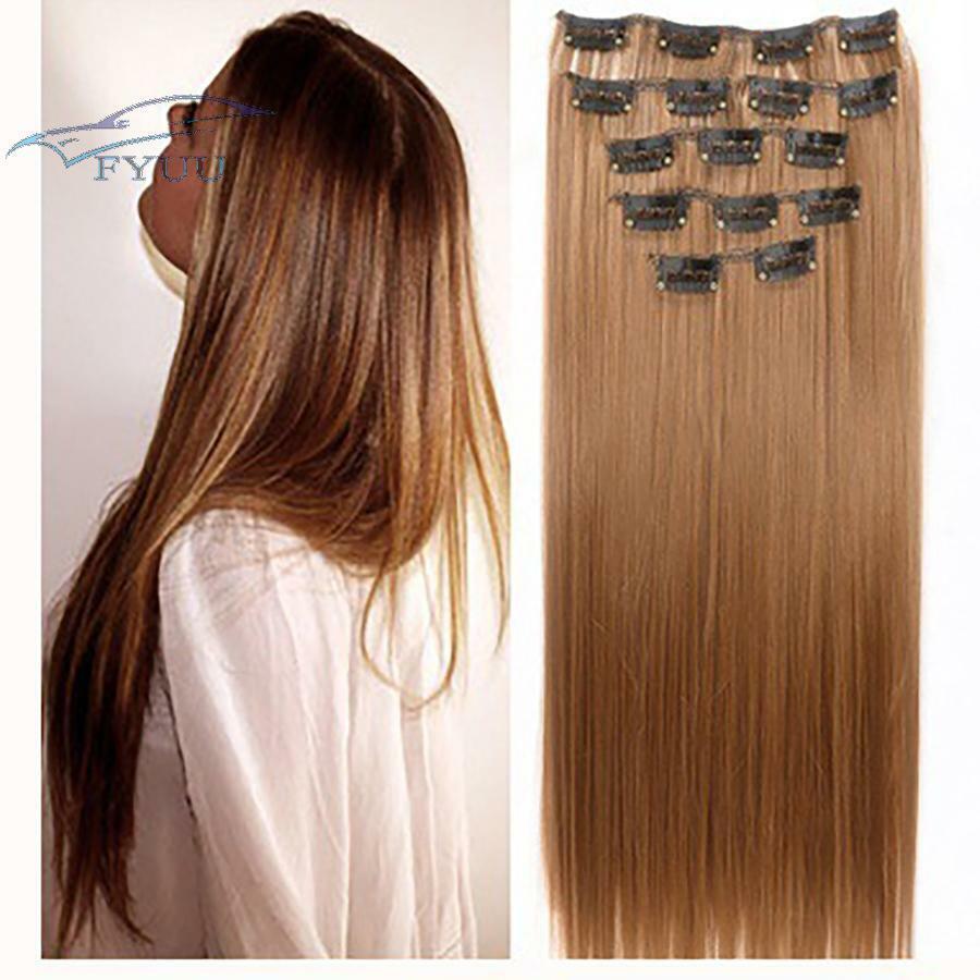 22'' Extensions Natural Hairpieces Straight Synthetic Clip In Hair Extension 1x