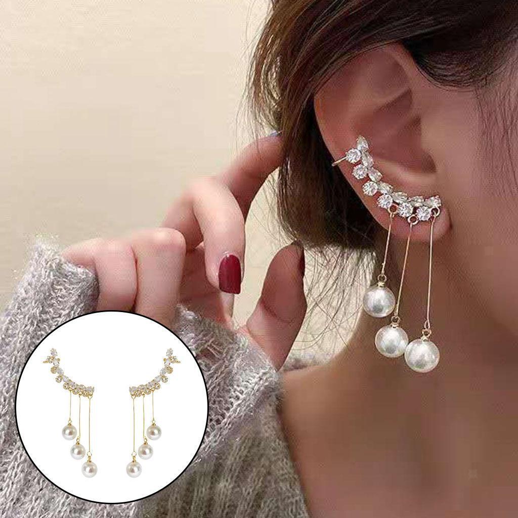Rhinestone Tassels  Earrings Ear  Clip for Engagement Graduation