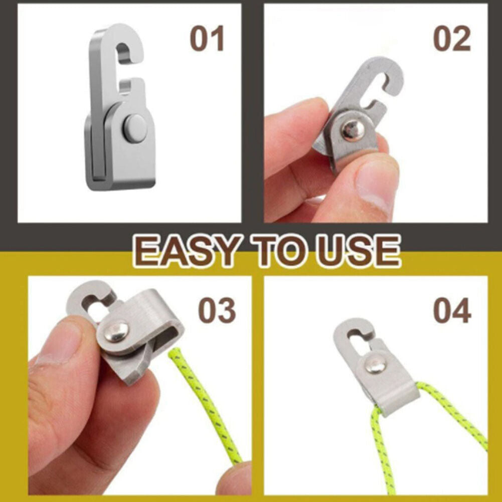 4pcs Automatic Lock Hooks No Knot Tent Self-locking Hooks with 1pc 5m Rope